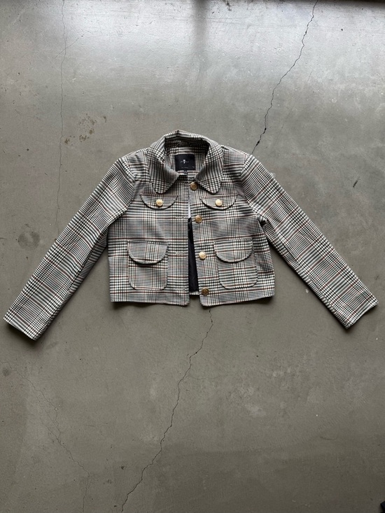 7 For All Mankind / Cropped Plaid Jacket Gold Buttons / brown - Picture 3 of 10